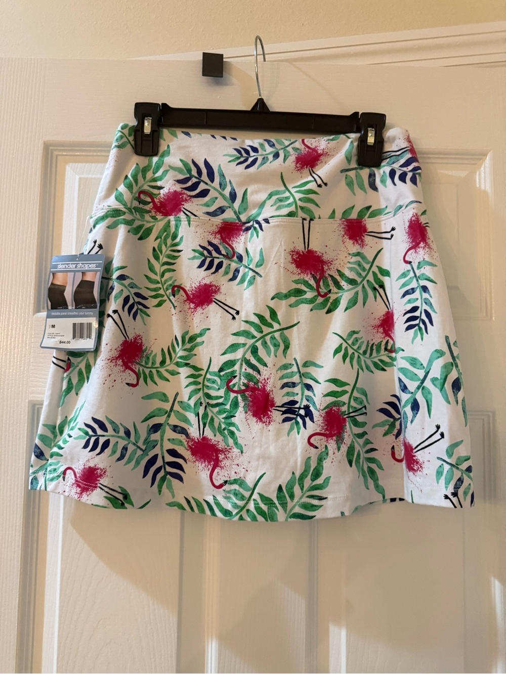 Slender Shapes White Tropical Print A-Line Skirt with Pink Accents